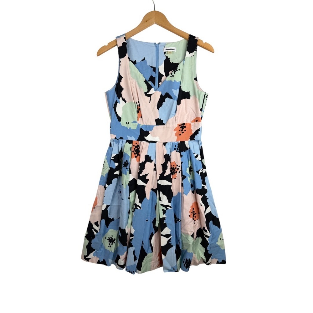 Calvin Klein‎ Women's Spring Floral Pleated Dress Size 6 Blue Cream